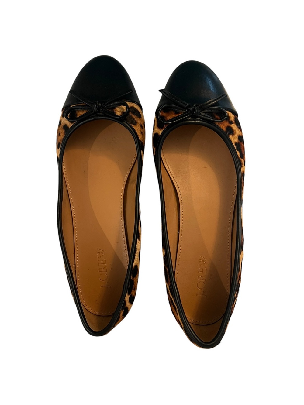 J. Crew Leopard Print Calf Hair Ballet Flats Black Cap Toe & Feminine Bow- 7 1/2 - Picture 3 of 7